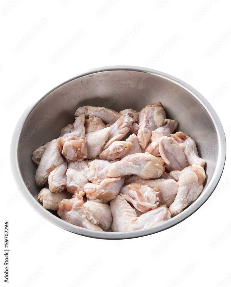 Chicken wings in metal bowl isolated on white Chicken wings in metal bowl isolated on white