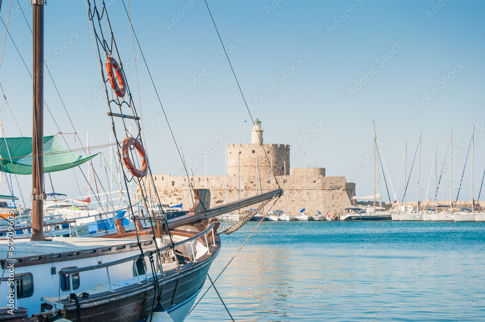 fortress of saint Nicholas, Mandraki Harbour, Rhodes, Greece