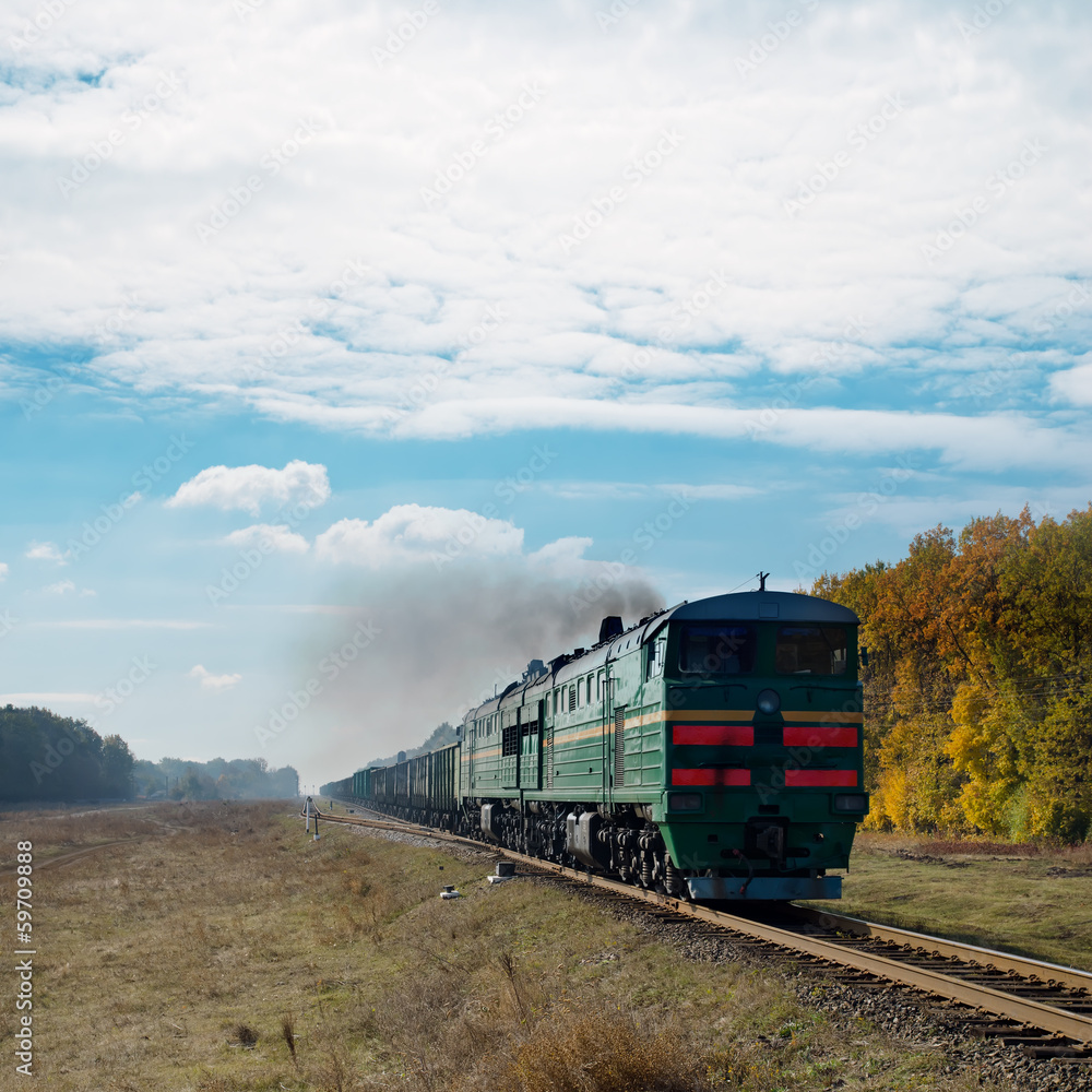 Fototapeta premium old train and smoke over it