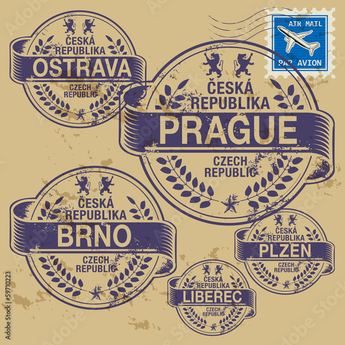 Grunge rubber stamp set with names of Czech Republic cities