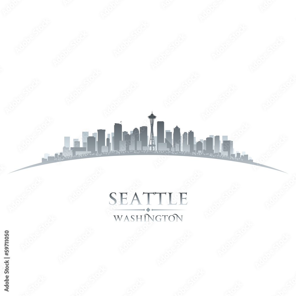 Seattle Washington city skyline silhouette white background