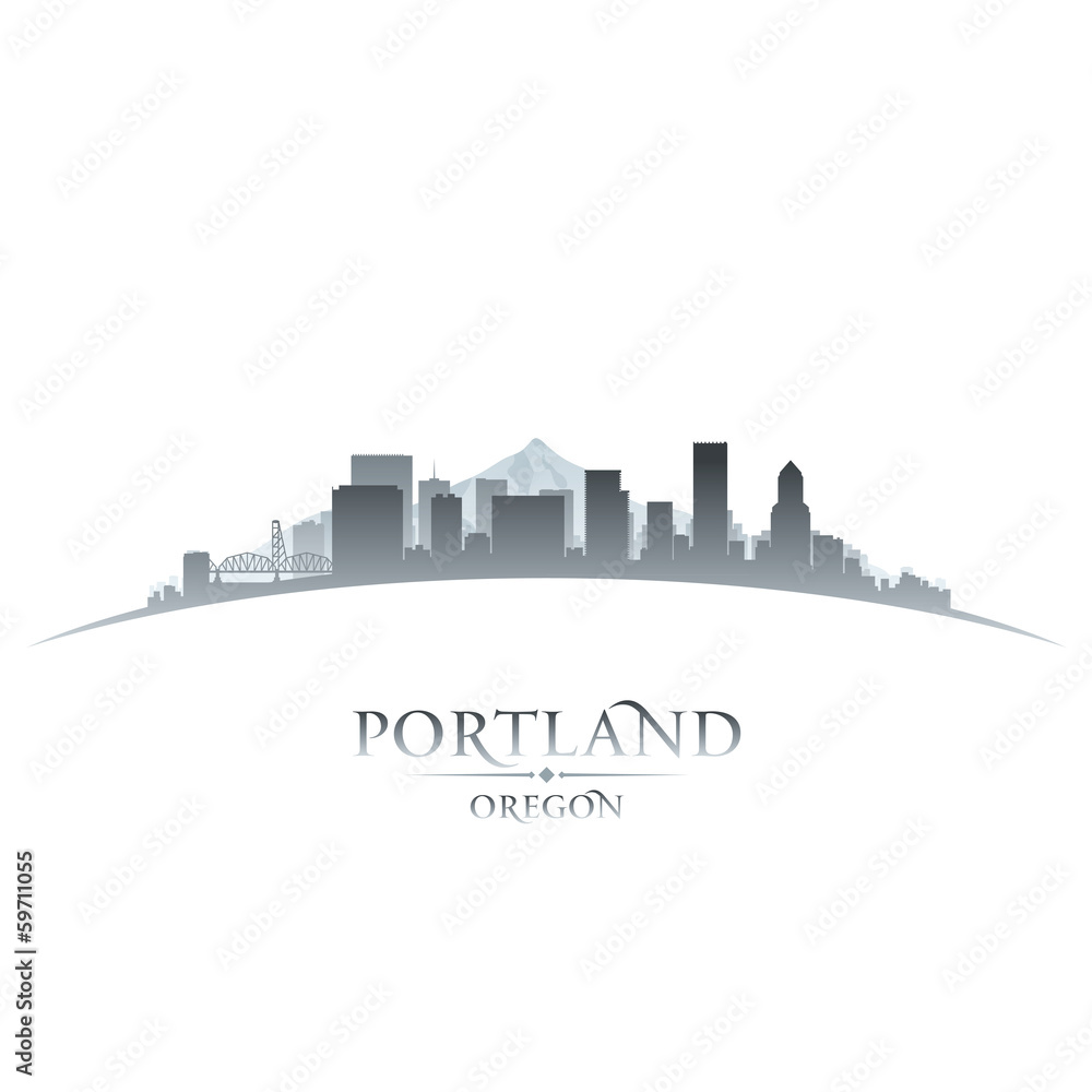 Portland Oregon city skyline silhouette white background