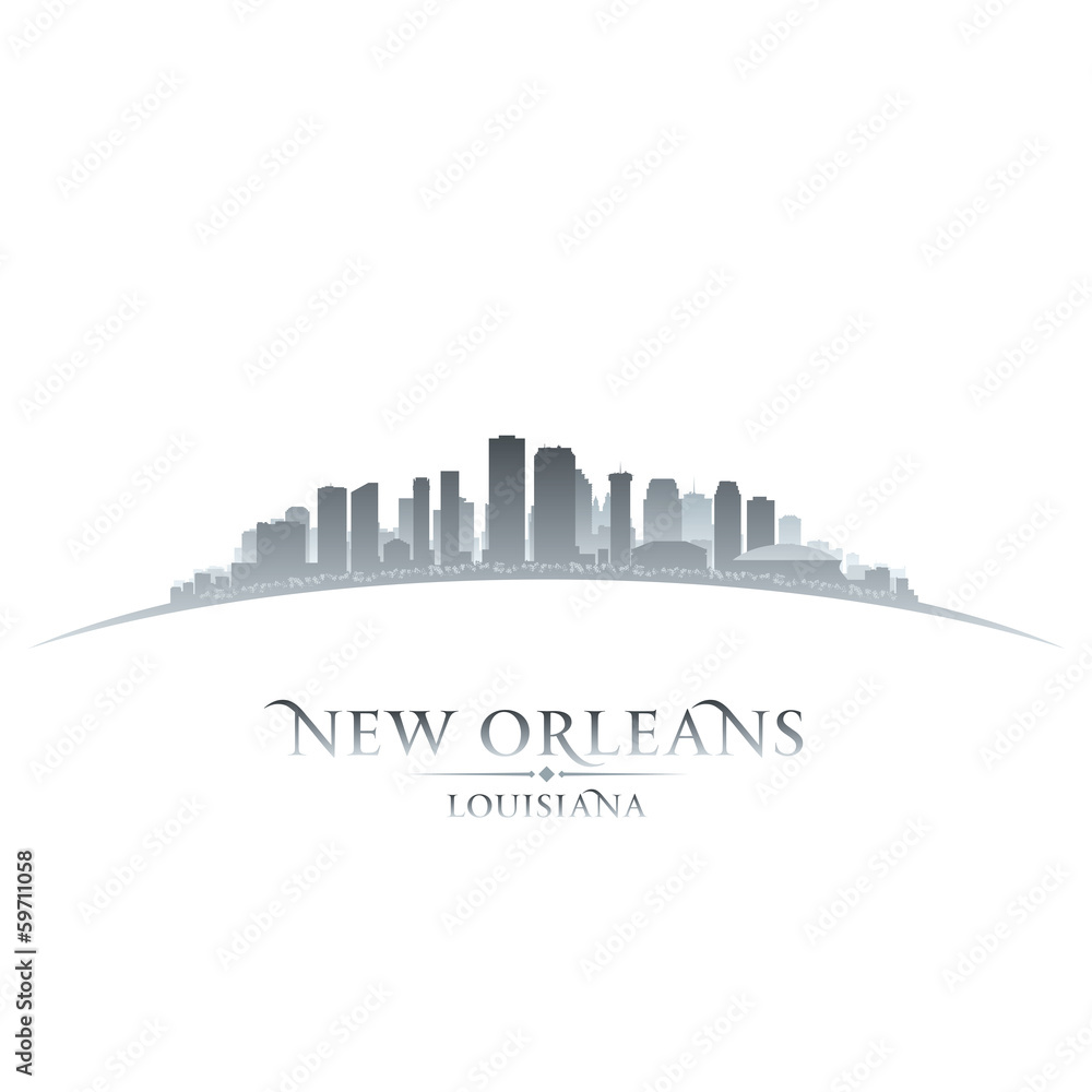 New Orleans Louisiana city skyline silhouette white background