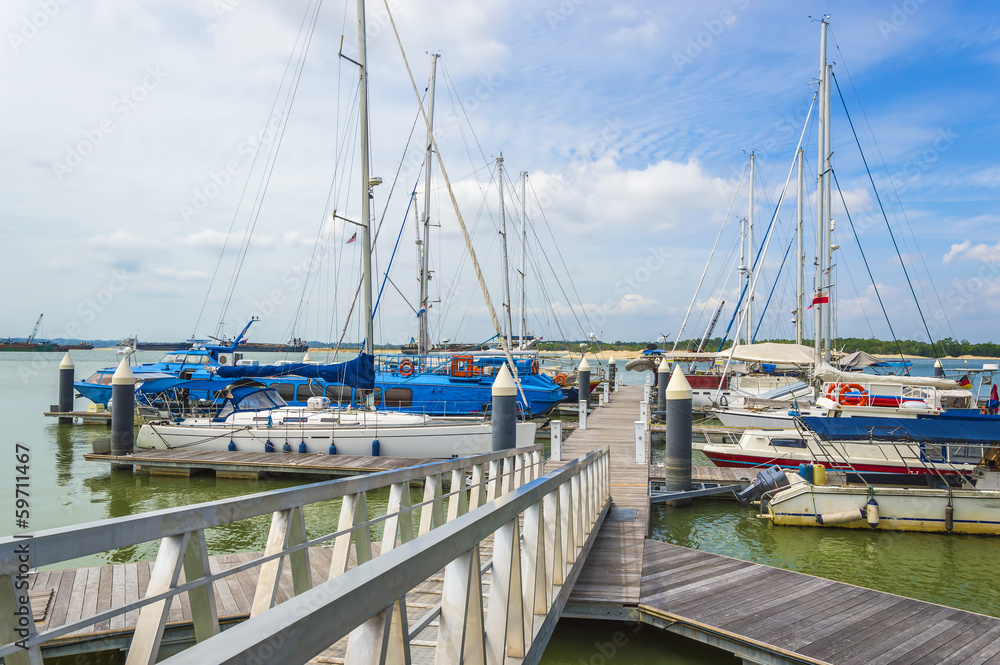 Fototapeta premium Yachts and boats in Danga Bay marina of Johor, Malaysia