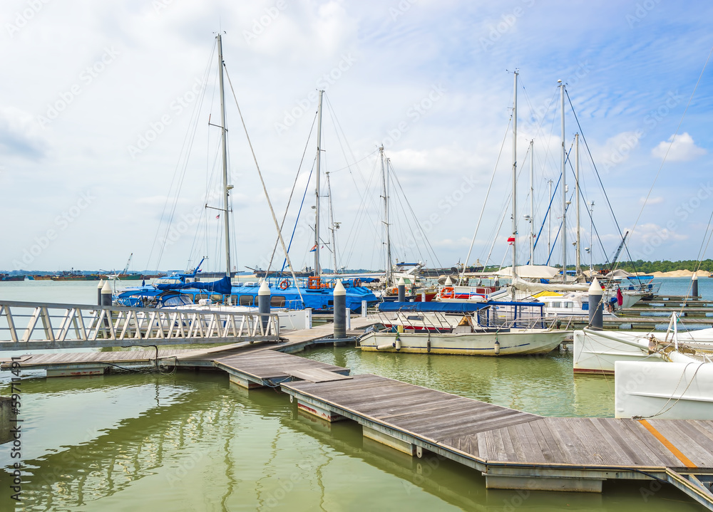 Fototapeta premium Yachts and boats in Danga Bay marina of Johor, Malaysia