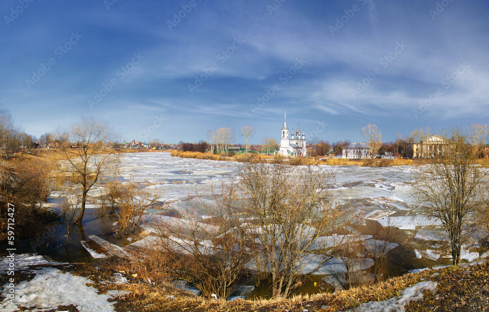 church winter landscape