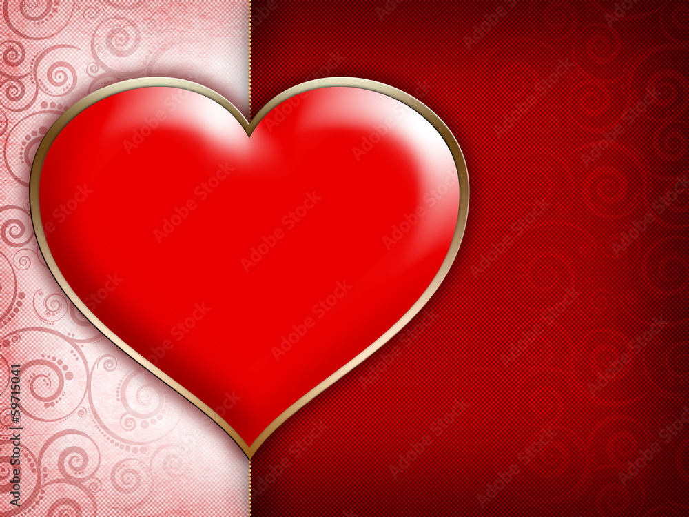 Valentines Day card - red heart on patterned background Valentines Day card - red heart on patterned background