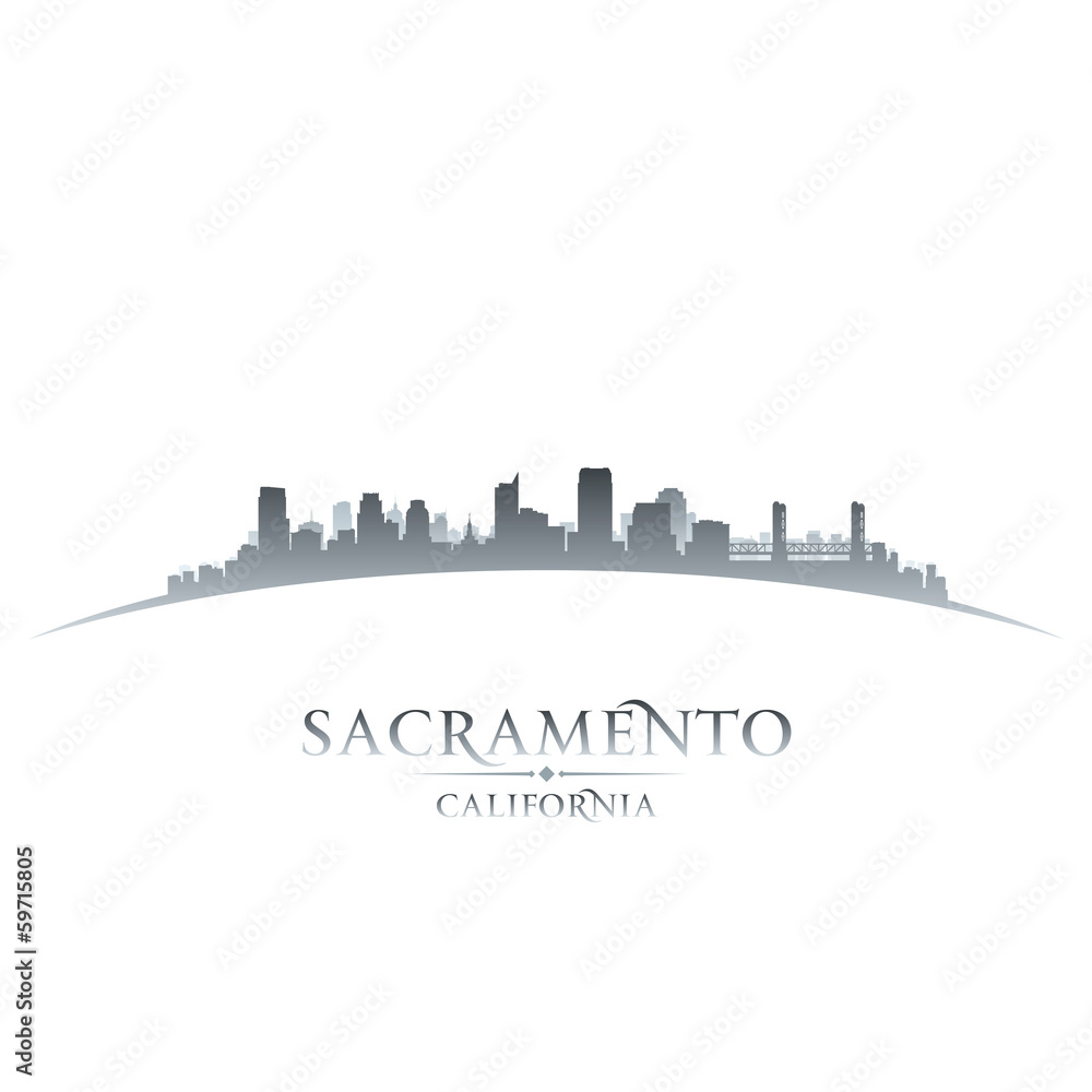 Sacramento California city skyline silhouette white background