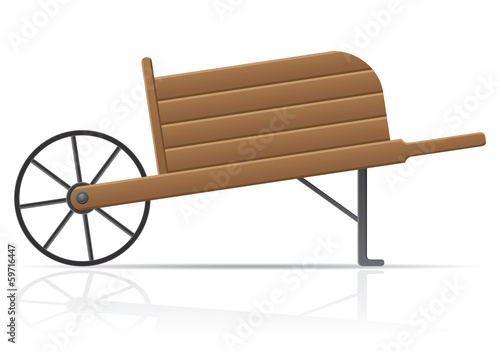 wooden old retro garden wheelbarrow vector illustration