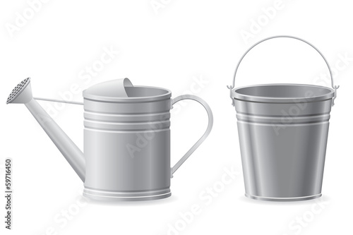 metal watering can and bucket vector illustration