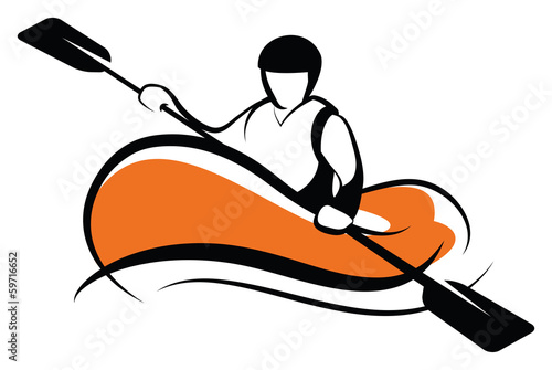 Outlines of rafting man with an orange kayak