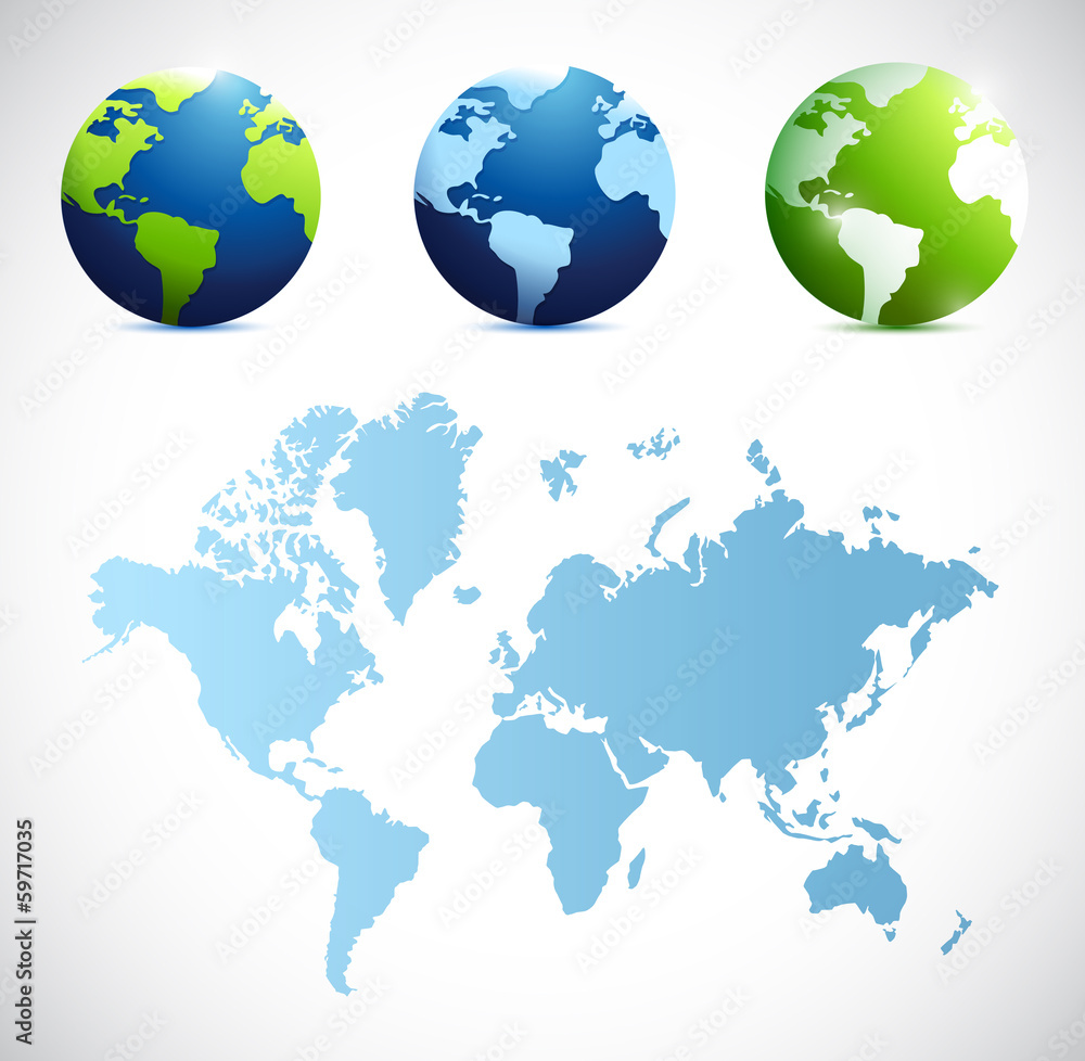 world map and globes illustration design