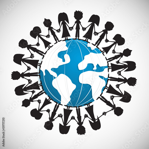 People Holding Hands Around Globe
