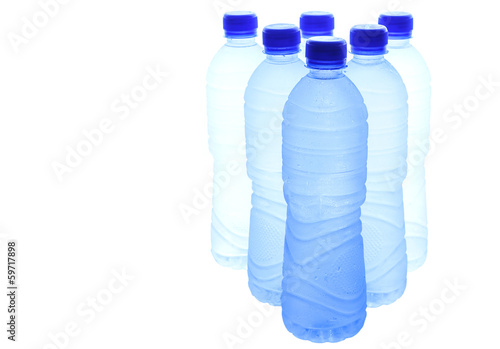 Bottled mineral water over white background