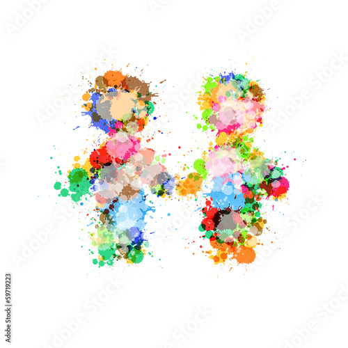 Abstract Two People Holding Hands Made From Colorful Splashes