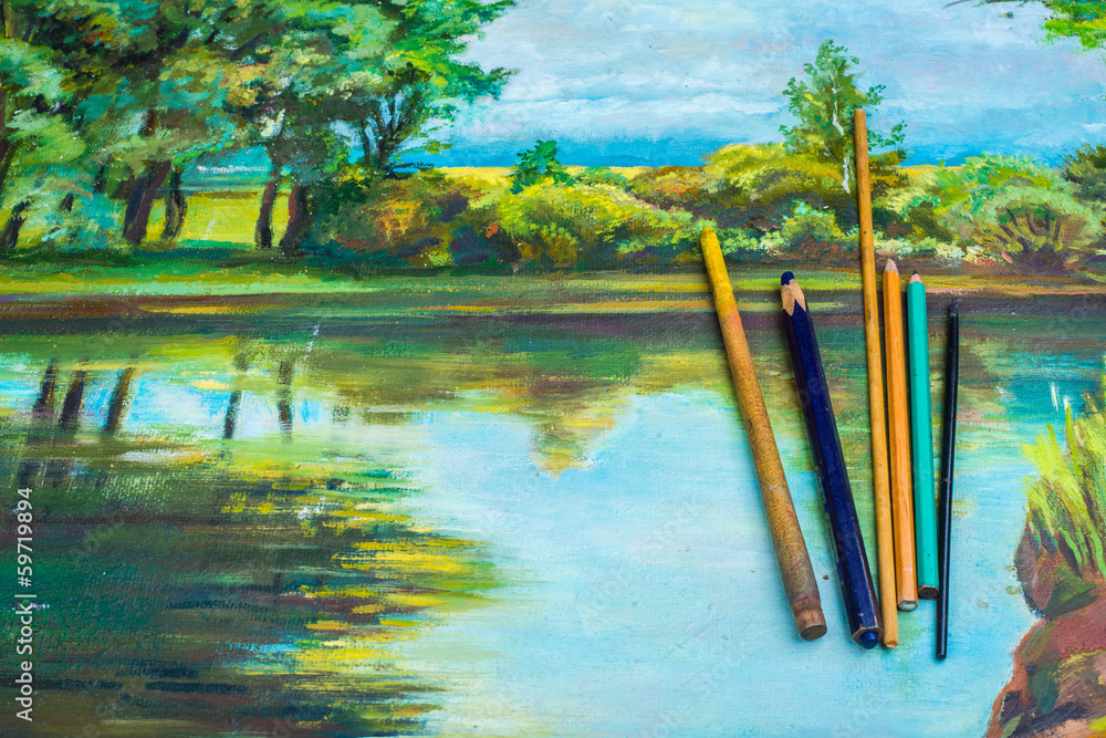 Fototapeta premium Pastel pencils on the picture