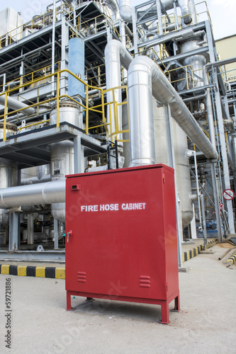 Fire hose cabinet in a factory plant