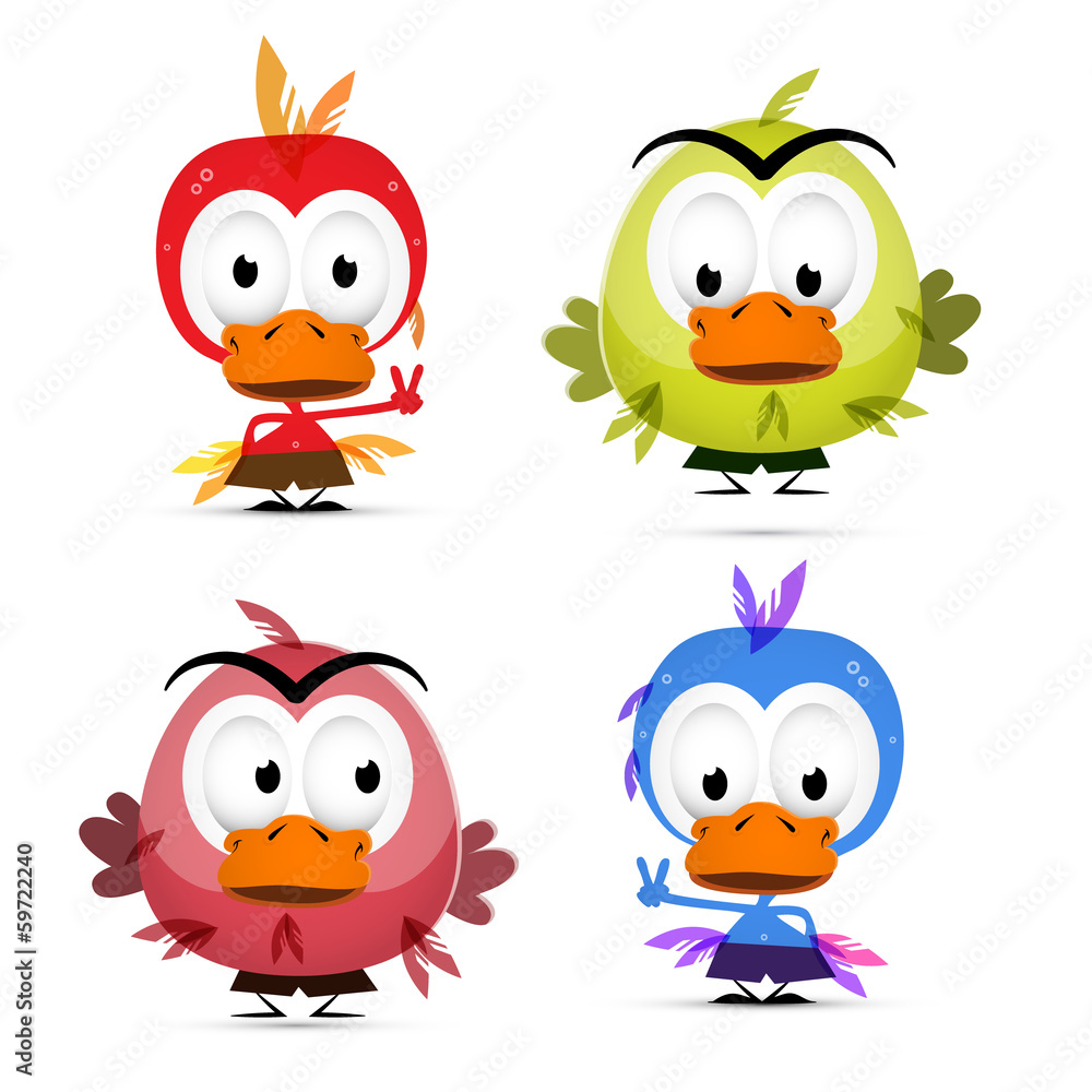 Fototapeta premium Funny Birds Isolated on White Background