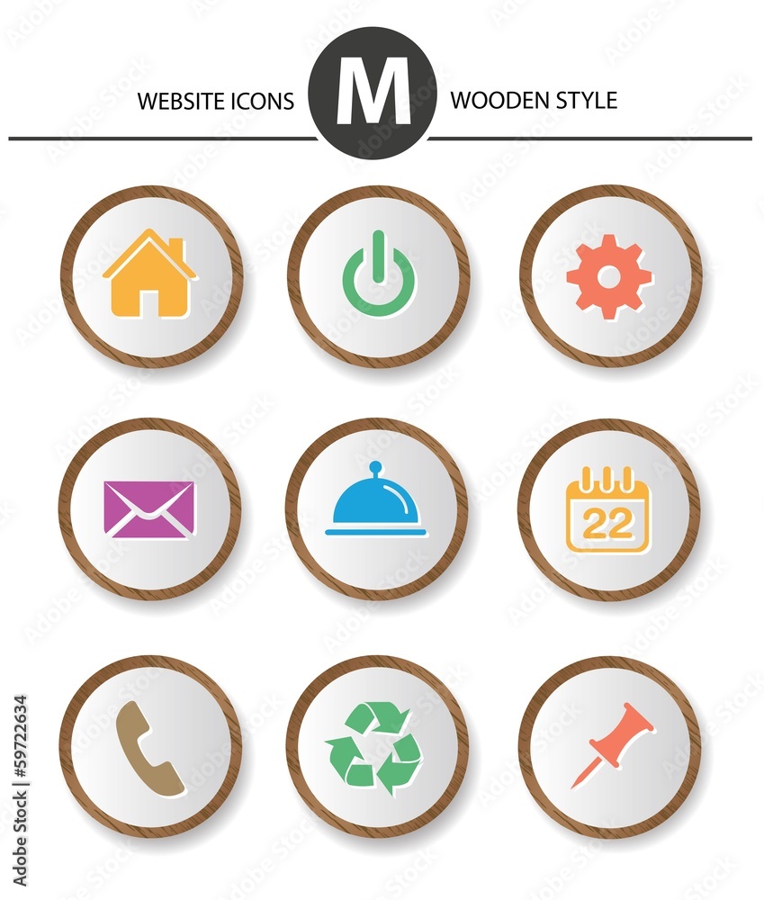 Website icons,wood style,vector