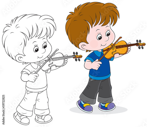 Boy playing his violin
