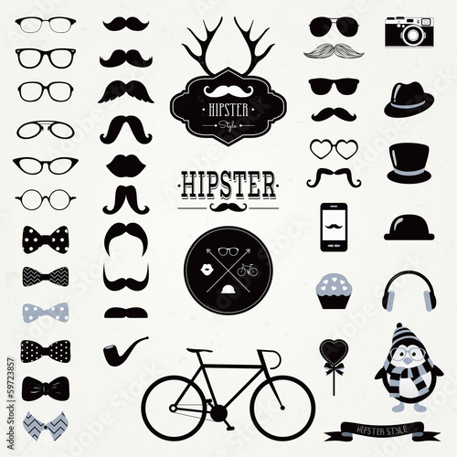 Hipster Black and White Retro Vintage Vector Icon Set