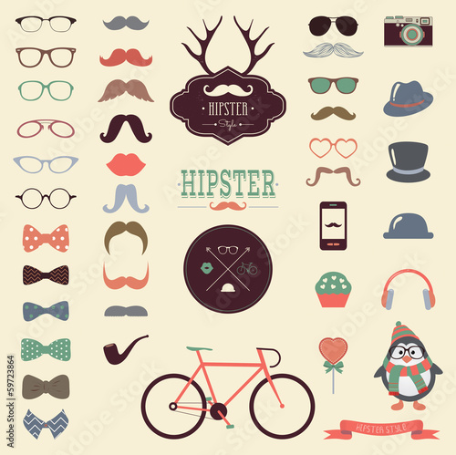 Hipster Colorful Retro Vintage Vector Icon Set
