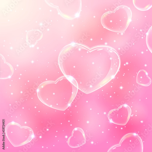 Bubble hearts on pink background