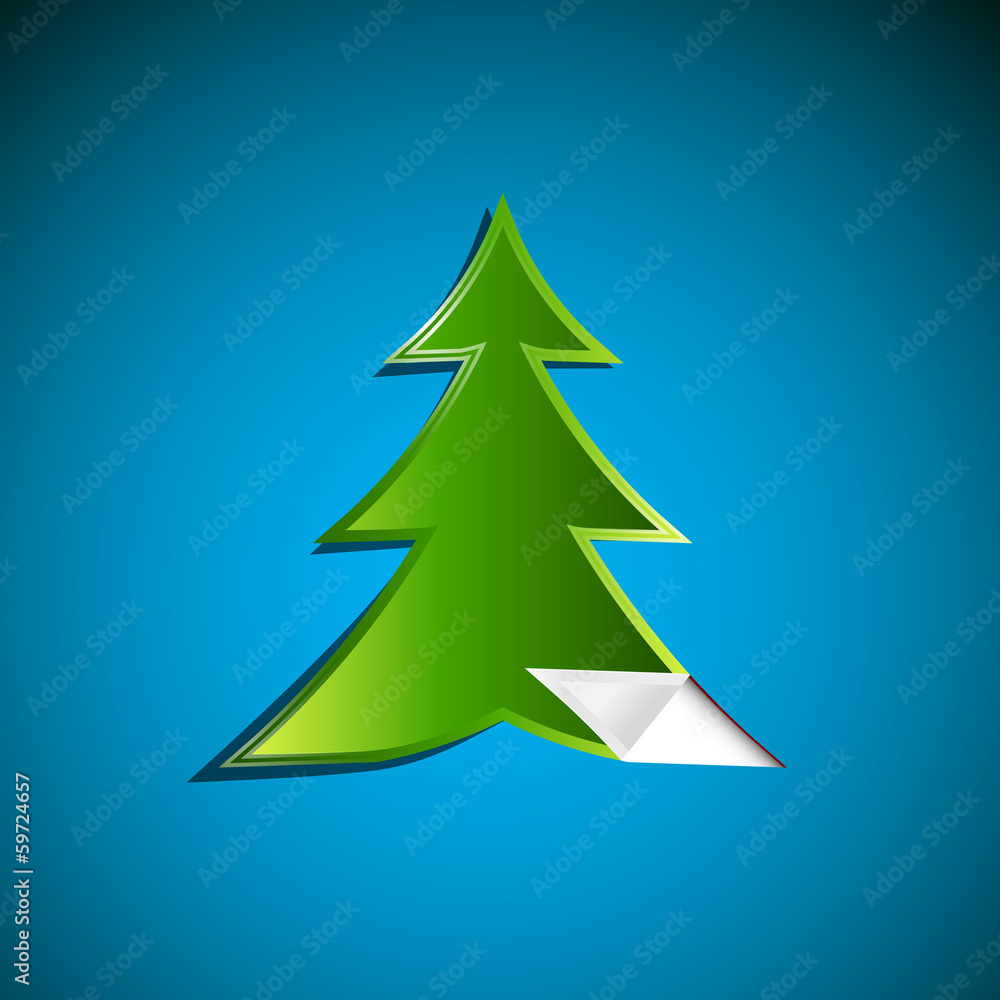 Abstract Green Paper Tree on Blue Background Abstract Green Paper Tree on Blue Background