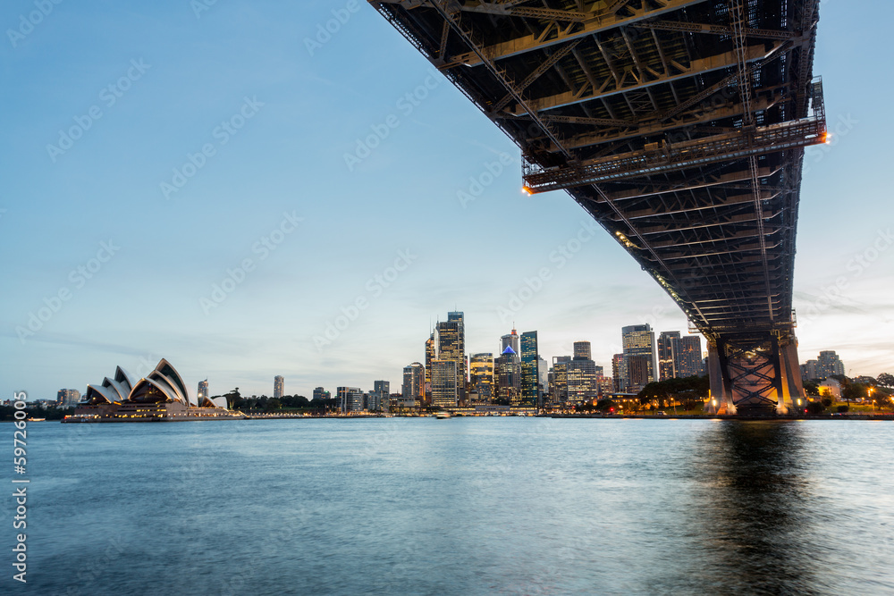 Fototapeta premium Dramatic panoramic sunset photo Sydney harbor