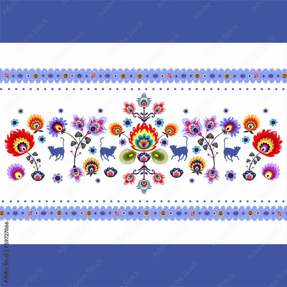 Fototapeta Wzór haftu z kotami