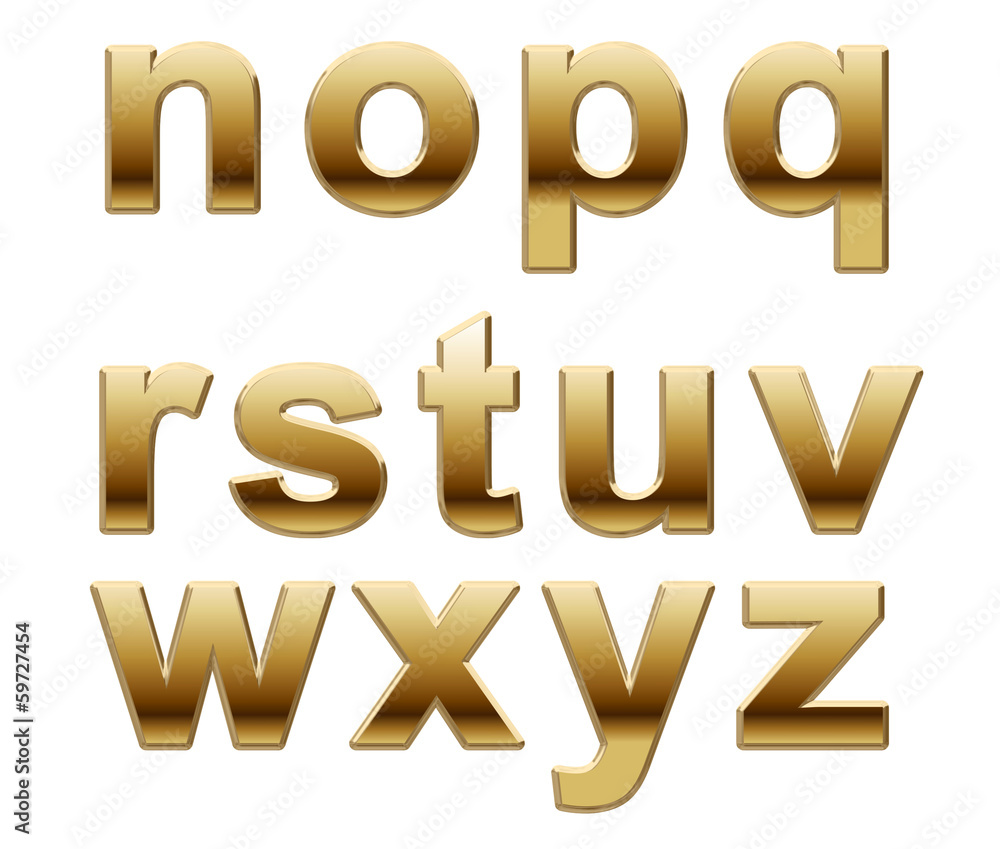 Shiny Gold Lowercase Letters On White Shiny Gold Lowercase Letters On White