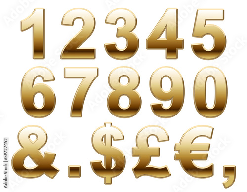 Shiny Gold Numbers and Symbols on White