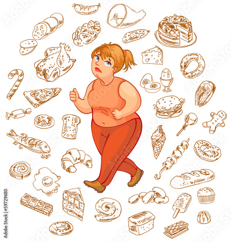 Fat woman dreams of high-calorie foods