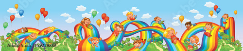 Children slide down on a rainbow. Roller coaster ride #59729866