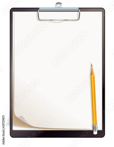 Black clipboard with blank sheets of paper