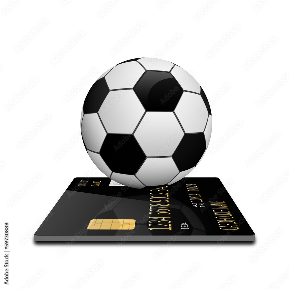 Payment concept. Internet Banking. Credit card with soccer ball Payment concept. Internet Banking. Credit card with soccer ball