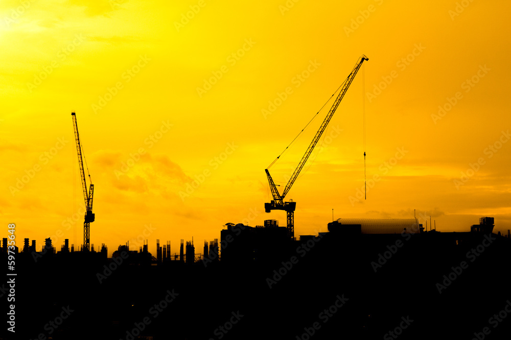 construction cranes silhouettes