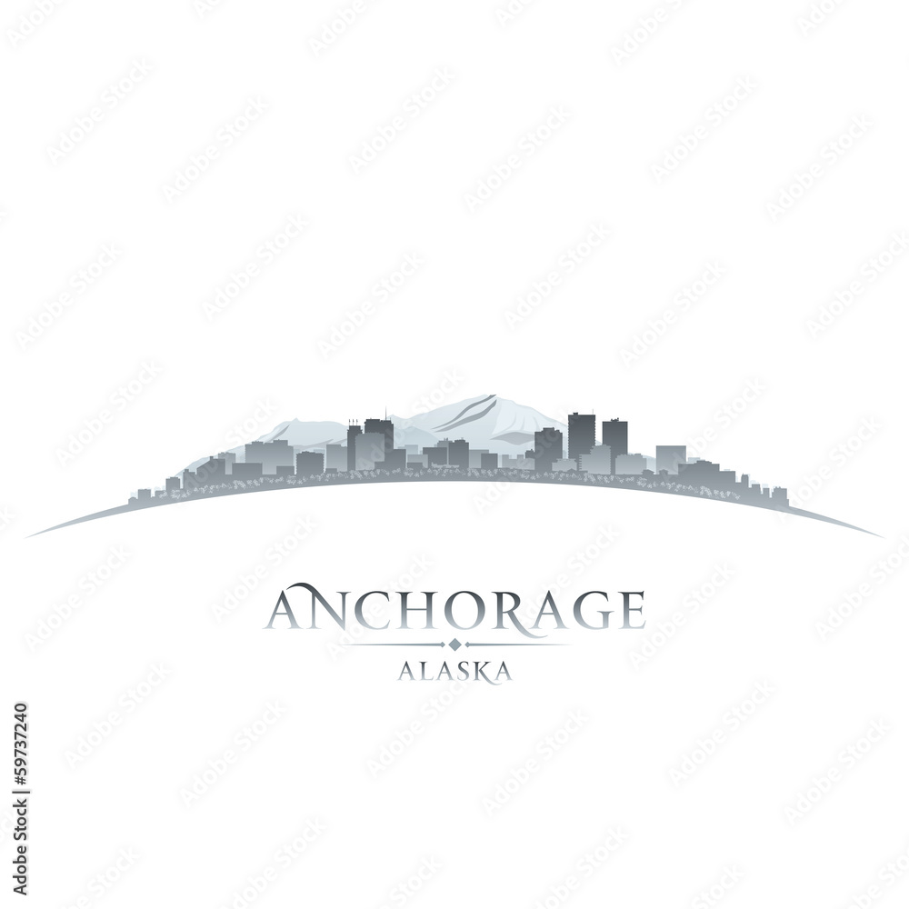 Anchorage Alaska city skyline silhouette white background