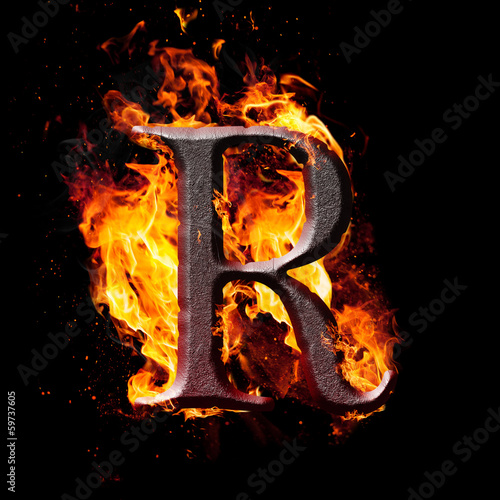 Obraz na płótnie High res iron letters illustration in fire on black background w salonie