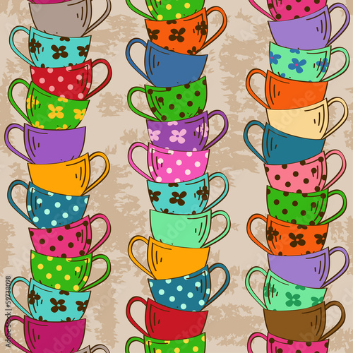Seamless pattern of tea cups