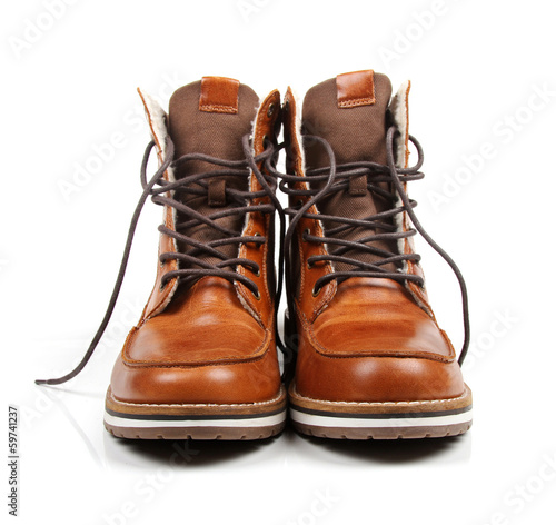 brown leather men's boots isolated on white