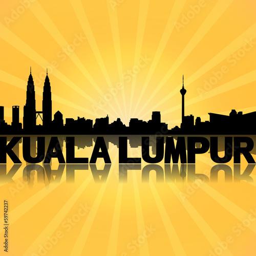 Canvas Print Kuala Lumpur skyline reflected with sunburst illustration