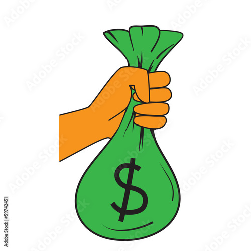 Hand holding bag of money. vector format