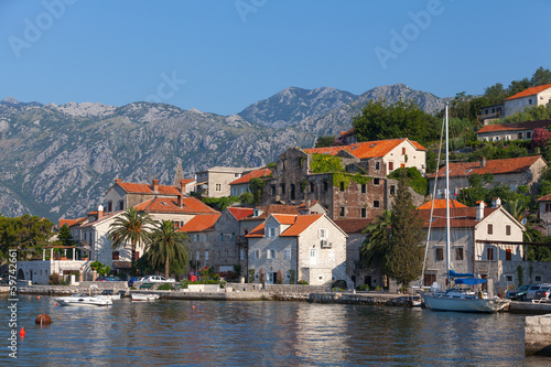 Embankment in old Perast, Bay of Kotor, Montenegro © evannovostro