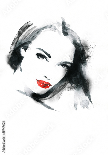Obraz na płótnie Śliczna kobieta. Ręcznie malowane ilustracja mody