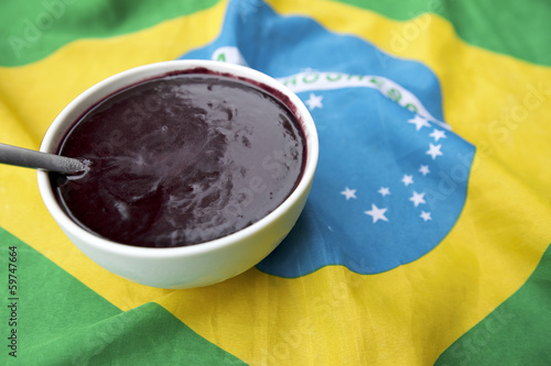Bowl of Acai Açaí Jussara on Brazilian Flag