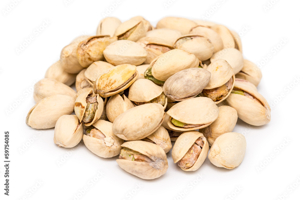 Pistachio Nuts Pile On White Background