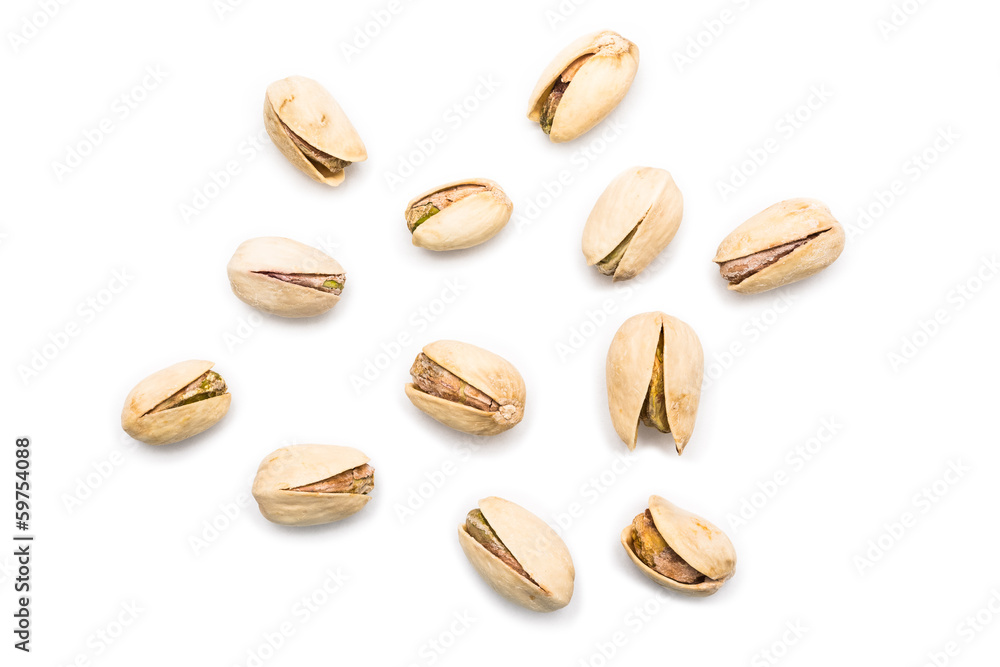 Pistachio Nuts On White Background
