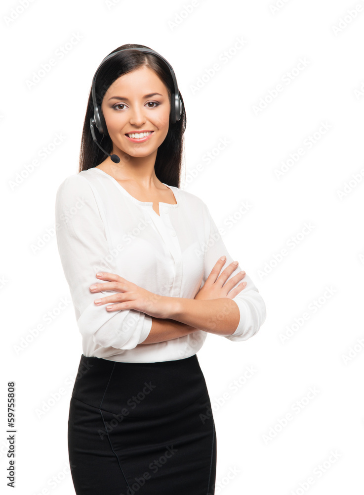 A beautiful customer support operator isolated on white A beautiful customer support operator isolated on white