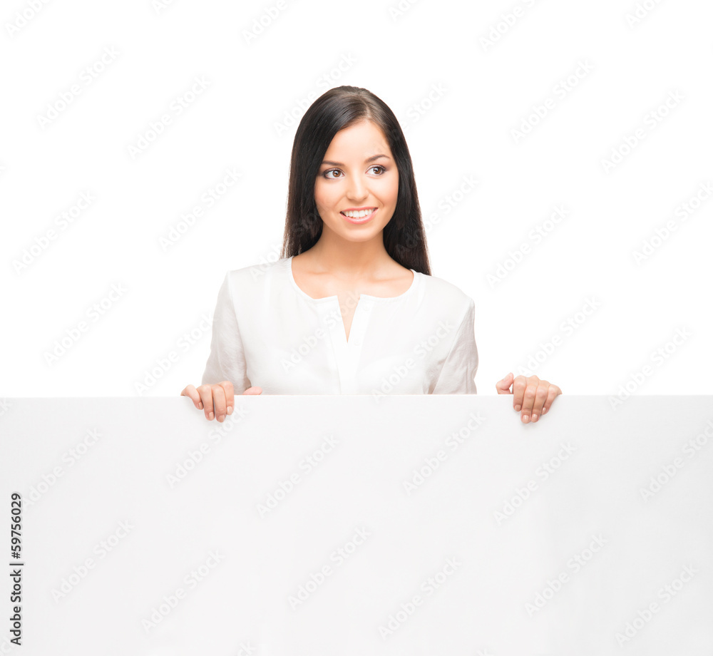 A successful and beautiful businesswoman with a banner A successful and beautiful businesswoman with a banner